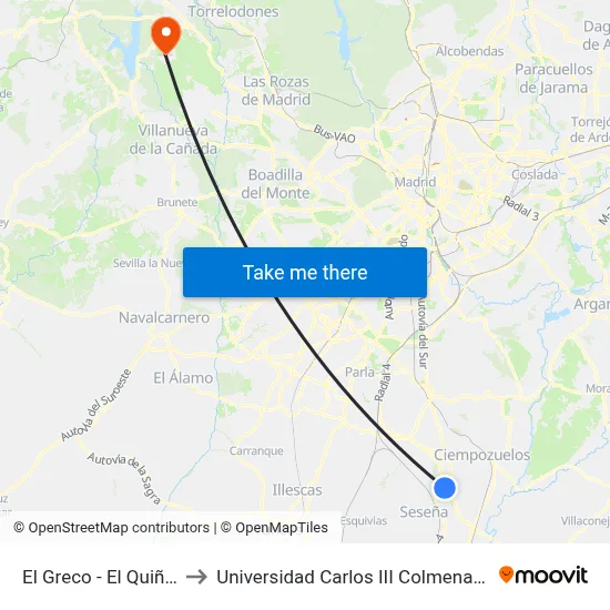 El Greco - El Quiñón to Universidad Carlos III Colmenarejo map