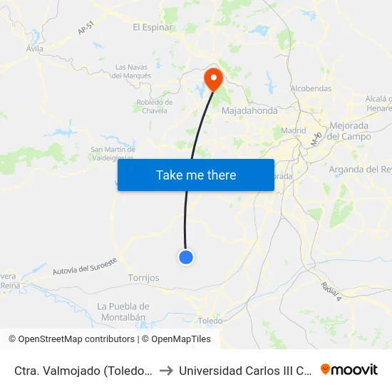 Ctra. Valmojado (Toledo), Arcicóllar to Universidad Carlos III Colmenarejo map