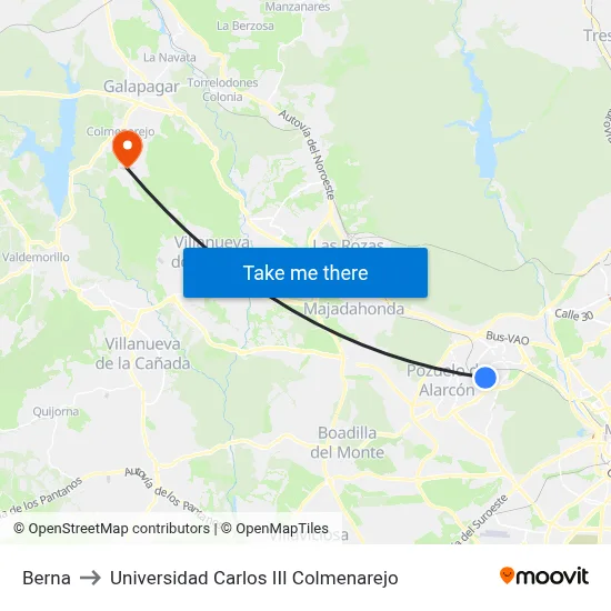Berna to Universidad Carlos III Colmenarejo map