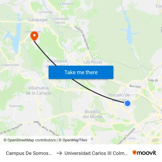 Campus De Somosaguas to Universidad Carlos III Colmenarejo map