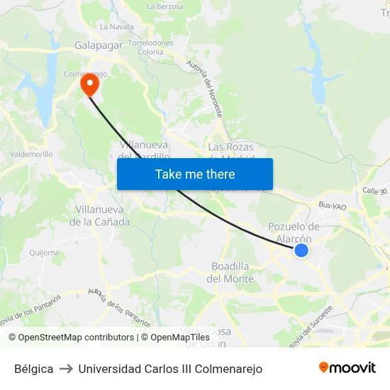 Bélgica to Universidad Carlos III Colmenarejo map