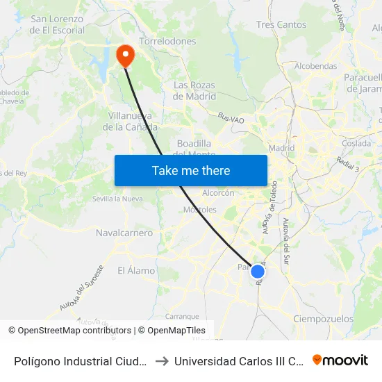 Polígono Industrial Ciudad De Parla to Universidad Carlos III Colmenarejo map