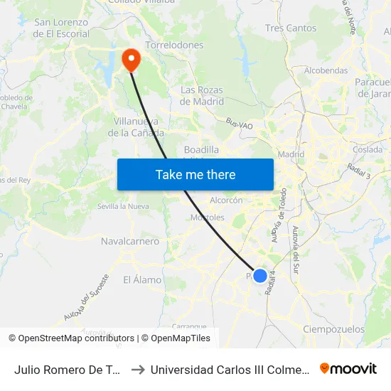 Julio Romero De Torres to Universidad Carlos III Colmenarejo map