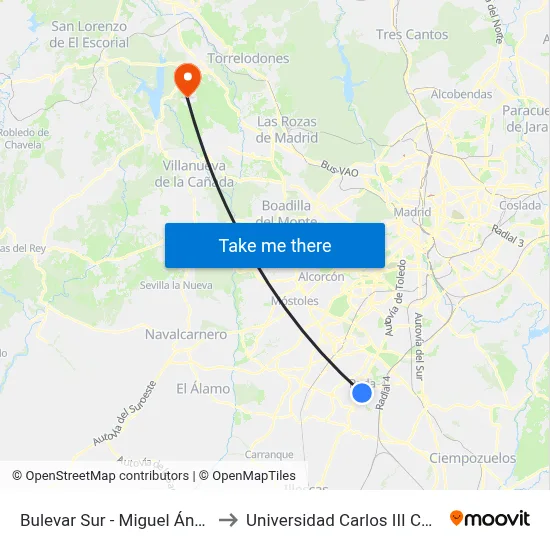 Bulevar Sur - Miguel Ángel Blanco to Universidad Carlos III Colmenarejo map