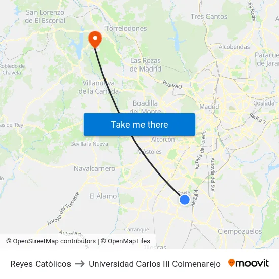 Reyes Católicos to Universidad Carlos III Colmenarejo map