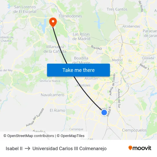 Isabel II to Universidad Carlos III Colmenarejo map
