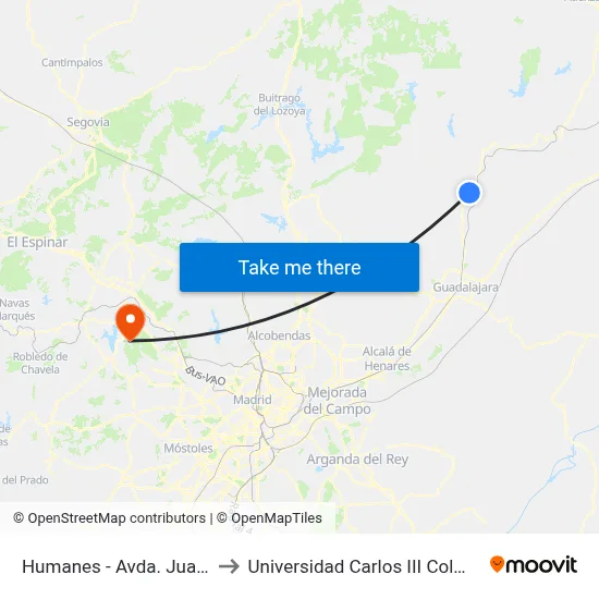 Humanes - Avda. Juan XXIII to Universidad Carlos III Colmenarejo map