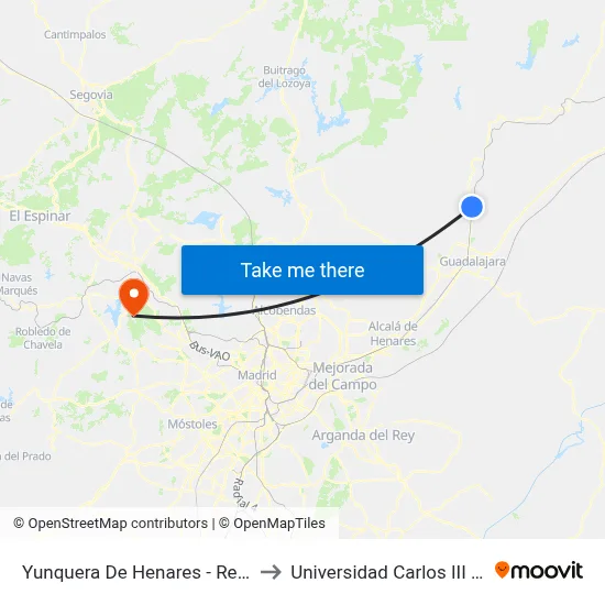 Yunquera De Henares - Real (Gasolinera) to Universidad Carlos III Colmenarejo map