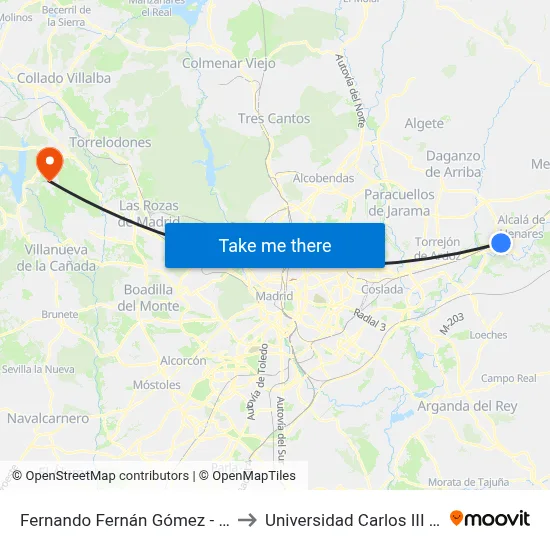 Fernando Fernán Gómez - Est. La Garena to Universidad Carlos III Colmenarejo map