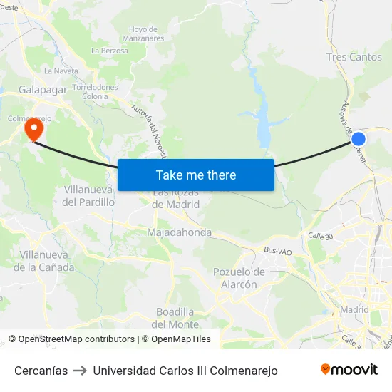 Cercanías to Universidad Carlos III Colmenarejo map