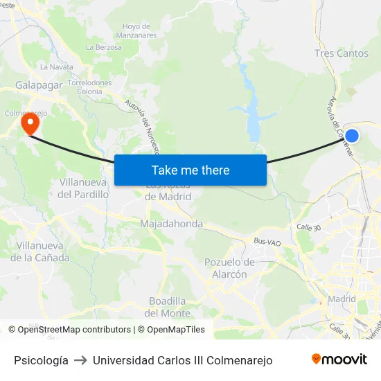 Psicología to Universidad Carlos III Colmenarejo map