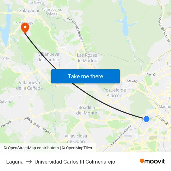 Laguna to Universidad Carlos III Colmenarejo map