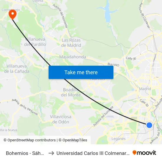Bohemios - Sáhara to Universidad Carlos III Colmenarejo map