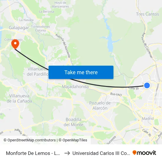 Monforte De Lemos - La Vaguada to Universidad Carlos III Colmenarejo map