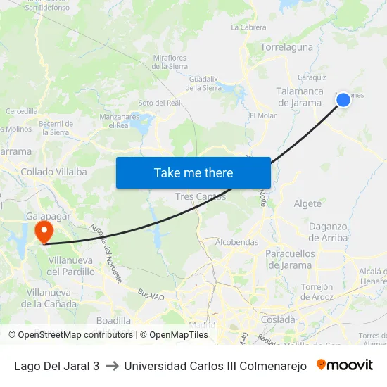Lago Del Jaral 3 to Universidad Carlos III Colmenarejo map