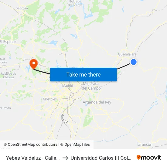 Yebes Valdeluz - Calle Encina to Universidad Carlos III Colmenarejo map