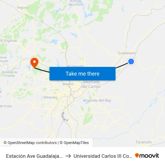 Estación Ave Guadalajara - Yebes to Universidad Carlos III Colmenarejo map