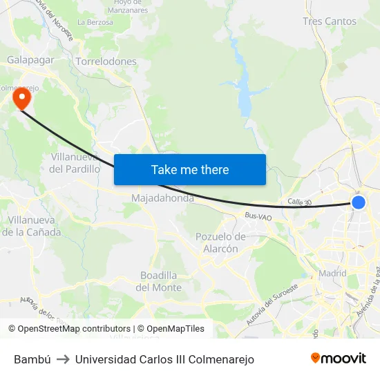 Bambú to Universidad Carlos III Colmenarejo map
