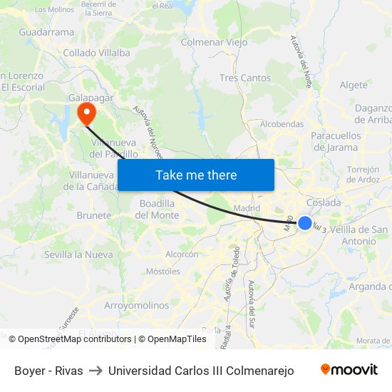 Boyer - Rivas to Universidad Carlos III Colmenarejo map