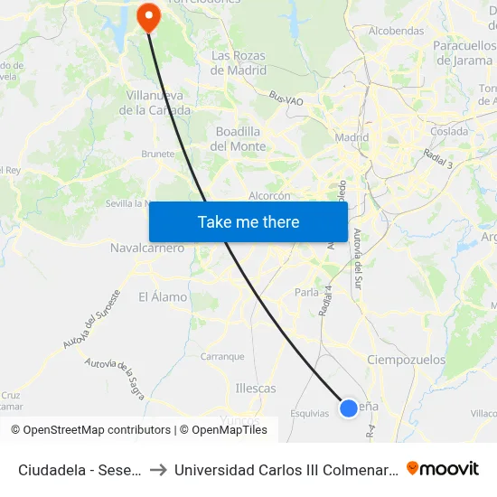 Ciudadela - Seseña to Universidad Carlos III Colmenarejo map