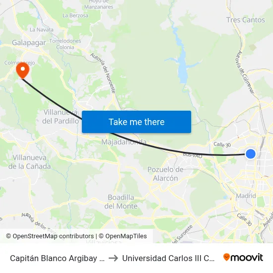 Capitán Blanco Argibay - Mundillo to Universidad Carlos III Colmenarejo map