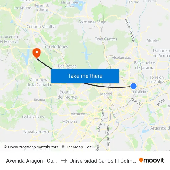 Avenida Aragón - Campezo to Universidad Carlos III Colmenarejo map