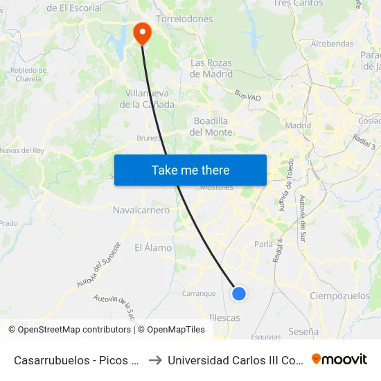 Casarrubuelos - Picos De Urbión to Universidad Carlos III Colmenarejo map