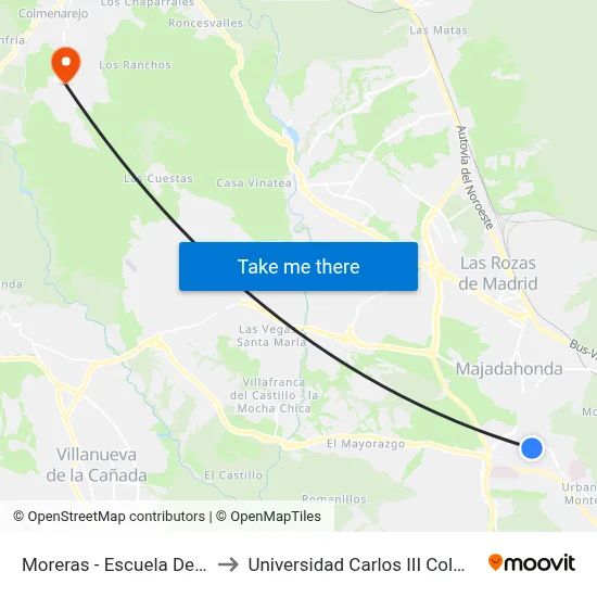 Moreras - Escuela De Fútbol to Universidad Carlos III Colmenarejo map