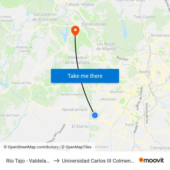 Río Tajo - Valdelacea to Universidad Carlos III Colmenarejo map