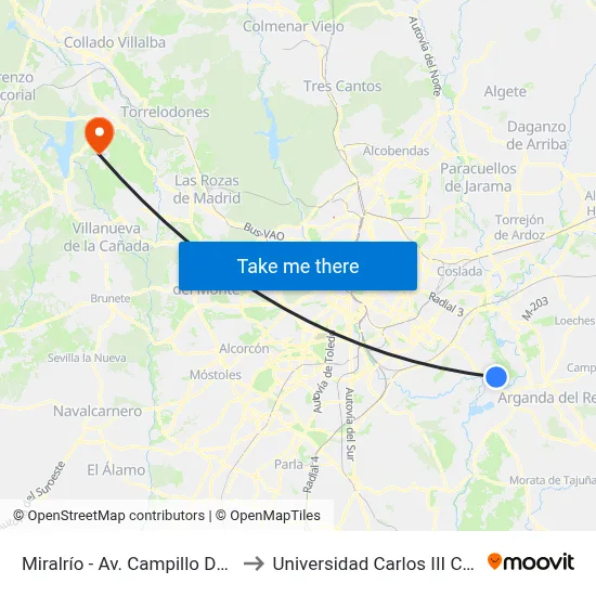 Miralrío - Av. Campillo De San Isidro to Universidad Carlos III Colmenarejo map