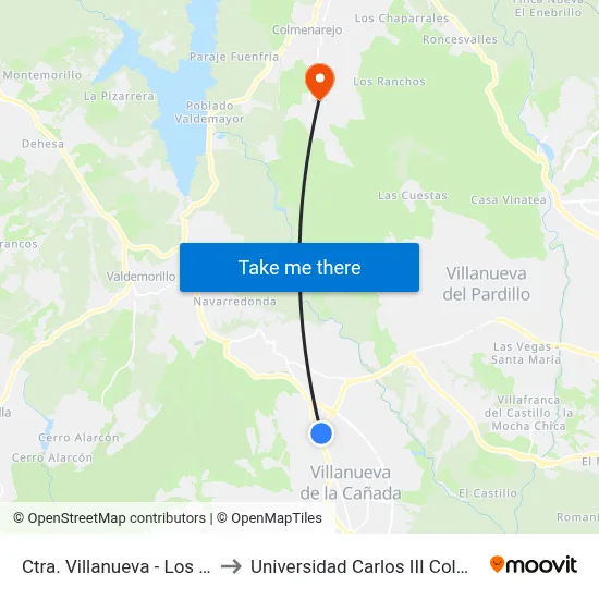 Ctra. Villanueva - Los Brezos to Universidad Carlos III Colmenarejo map