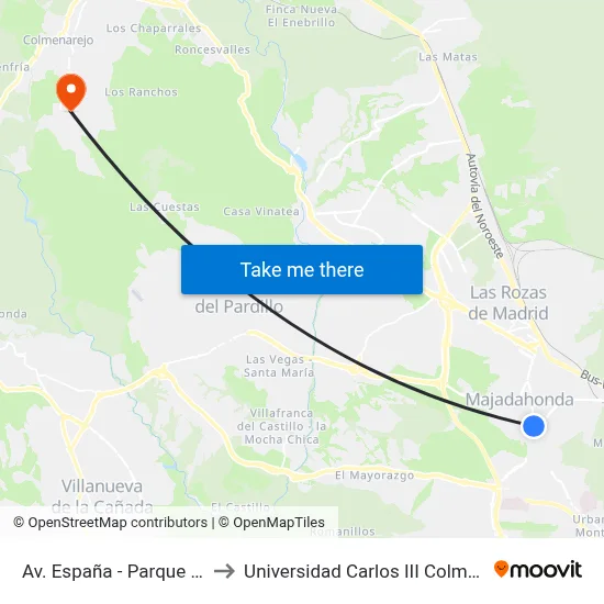 Av. España - Parque Colón to Universidad Carlos III Colmenarejo map