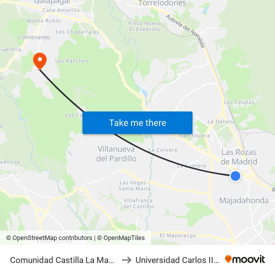 Comunidad Castilla La Mancha - Av. España to Universidad Carlos III Colmenarejo map