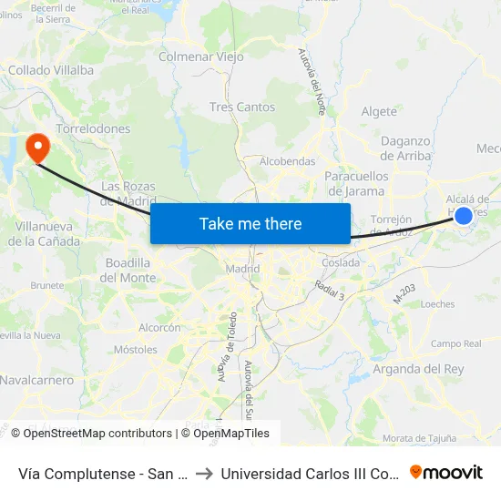 Vía Complutense - San Bernardo to Universidad Carlos III Colmenarejo map