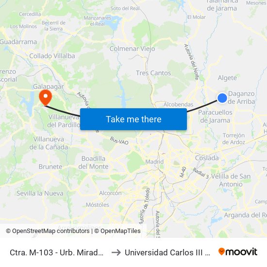 Ctra. M-103 - Urb. Mirador De Cobeña to Universidad Carlos III Colmenarejo map