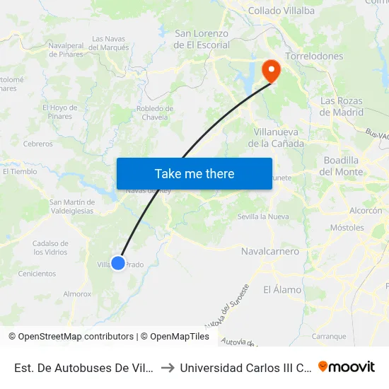 Est. De Autobuses De Villa Del Prado to Universidad Carlos III Colmenarejo map