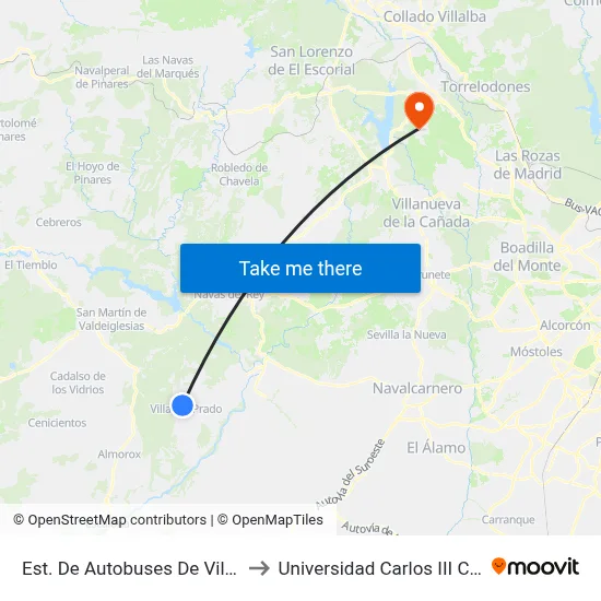 Est. De Autobuses De Villa Del Prado to Universidad Carlos III Colmenarejo map