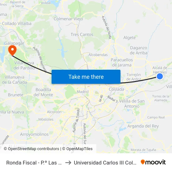 Ronda Fiscal - P.º Las Moreras to Universidad Carlos III Colmenarejo map
