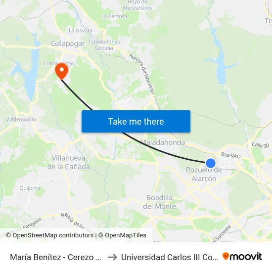 María Benítez - Cerezo Del Paular to Universidad Carlos III Colmenarejo map