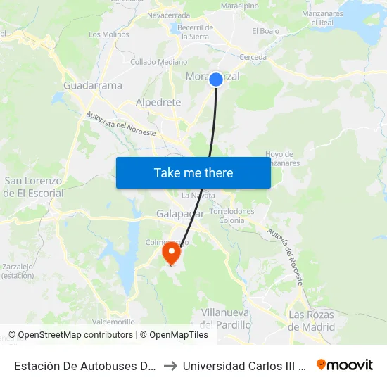 Estación De Autobuses De Moralzarzal to Universidad Carlos III Colmenarejo map