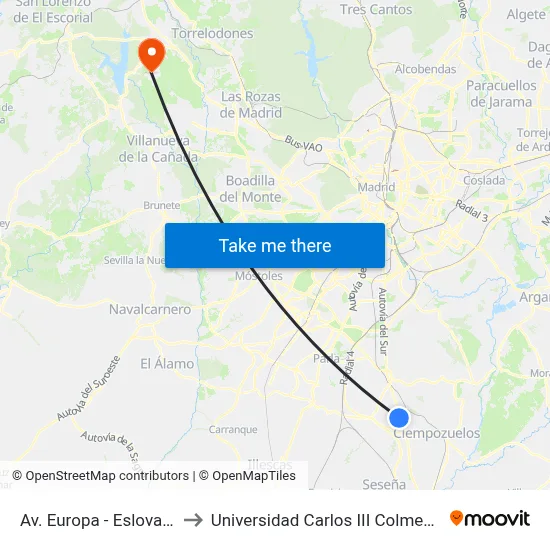 Av. Europa - Eslovaquia to Universidad Carlos III Colmenarejo map