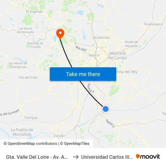 Gta. Valle Del Loire - Av. Amazonas Central to Universidad Carlos III Colmenarejo map