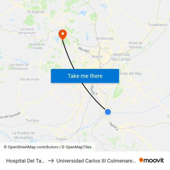 Hospital Del Tajo to Universidad Carlos III Colmenarejo map