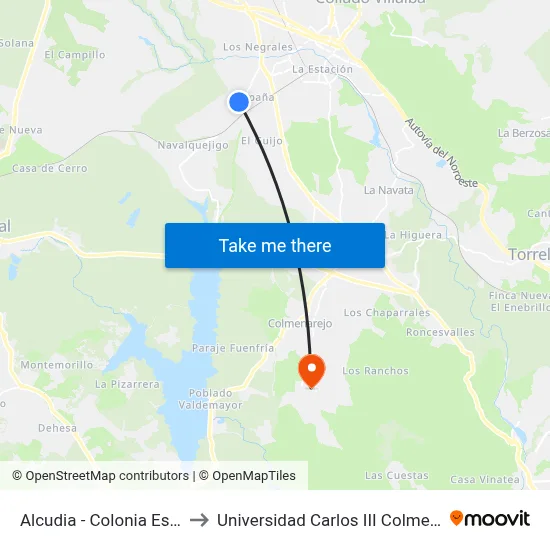 Alcudia - Colonia España to Universidad Carlos III Colmenarejo map