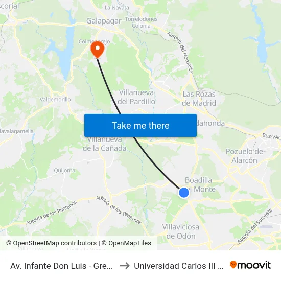 Av. Infante Don Luis - Gregorio Marañón to Universidad Carlos III Colmenarejo map