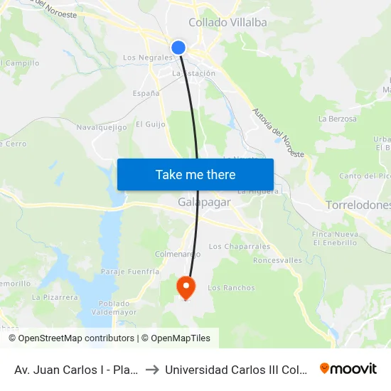 Av. Juan Carlos I - Planetocio to Universidad Carlos III Colmenarejo map