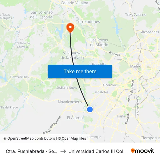 Ctra. Fuenlabrada - Serranillos to Universidad Carlos III Colmenarejo map