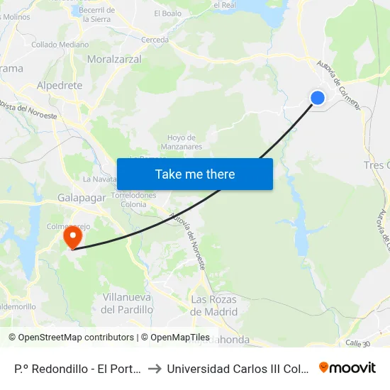 P.º Redondillo - El Portachuelo to Universidad Carlos III Colmenarejo map
