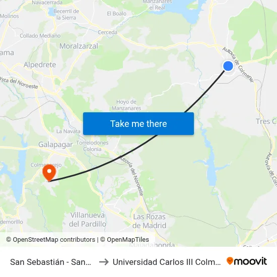 San Sebastián - Sanz Rosa to Universidad Carlos III Colmenarejo map