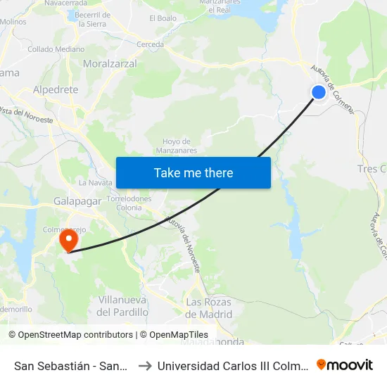 San Sebastián - Sanz Rosa to Universidad Carlos III Colmenarejo map
